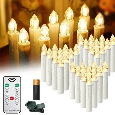 Produktbild von UISEBRT 40x LED-Kerzen Weihnachtsbaumkerzen Kabellos Weihnachtskerzen LED Christbaumkerzen mit Batterie Timer Fernbedienung Dimmbar Flackern Warmweiß