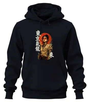Produktbild von Yakuza Girl Drache Kanji Tokyo Rote Japan Y2K Cyberpunk Hoodie Kapuzenpullover, Navy, L