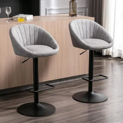 Image de Ensemble de 2 tabourets de bar, rembourrés, réglables en hauteur, pivotants, de couleur grise