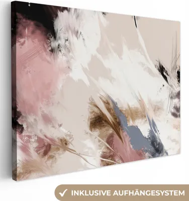 Produktbild von MuchoWow® - Leinwandbilder - Farbe - Abstrakt - Rosa - Weiß, Wandbild, Wanddeko Bilder Wohnzimmer, 120x90 cm