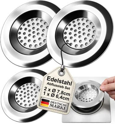 Produktbild von Edelstahl Ablaufsieb 3er Set Haarsieb Abflusssieb Ablauf Abfluss Bad Dusche