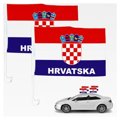 Produktbild von 2x Autofahnen Adler Kroatien Auto Fahne Flagge Fanartikel für Fußball EM 2024
