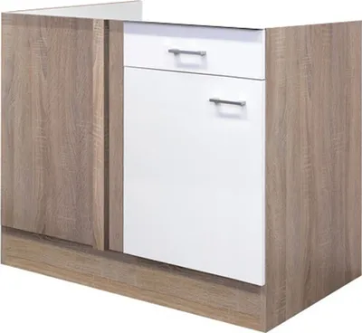 Produktbild von Eckunterschrank Küche ohne Arbeitsplatte - 110 cm breit - Weiß Sonoma Eiche – Salerno