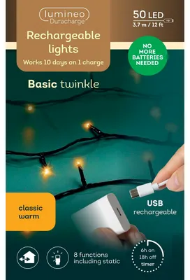 Produktbild von Lumineo, USB Lichterkette BASIC Twinkle, 50 LED 3,7 m, klassisch warm