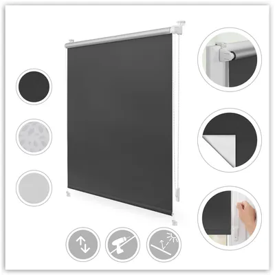 Produktbild von Lichtblick Verdunkelungsrollo Thermo-Rollo Klemmfix ohne Bohren mit Seitenverspannung Sichtschutz Hitzeschutzrollo Grau, 150 cm, 80 cm x 150 cm (B x L)