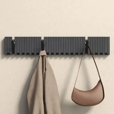 Produktbild von doporro Garderobenhaken Kleiderhaken Wand mit 21 Haken für Jacken, Garderobenleiste für Flur und Garderobe Wandgarderobe aus Holz, Matt Schwarz Twigro-01