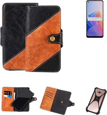 Produktbild von K-S-Trade Handyhülle Schutzhülle Bookstyle Case Wallet-Case kompatibel mit Oppo A96 5G Handy Cover Bumper Klapphülle schwarz hellbraun 1x