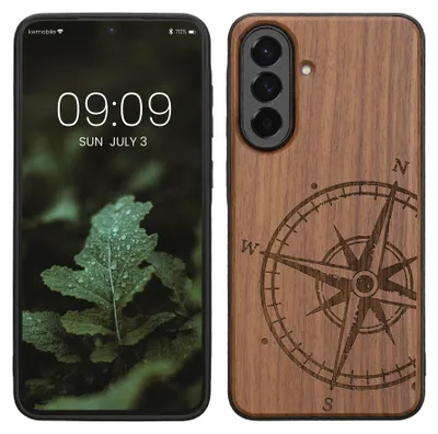 Produktbild von kwmobile Handyhülle für Samsung Galaxy A37 5G Hülle Holz - Case mit TPU Bumper - Stoßfestes Hardcase - Schutzhülle Cover in Dunkelbraun