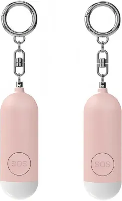 Produktbild von Set aus 2 aufladbaren persönlichen Alarmanlagen (130 dB), Warnung vor niedriger Batteriespannung, lautes Sicherheitsalarm mit LED-Notbeleuchtung, Schlüsselanhänger für Frauen, Kinder und Senioren