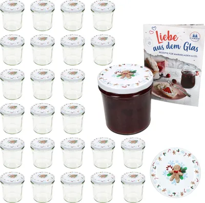 MamboCat Lot De 25 Bocaux En Verre De 230 Ml Avec Couvercles à