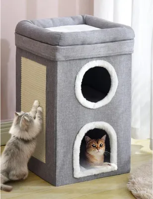 Image de Arbre à chat Livista à 3 étages - Maison pour chats & meubles élégants - Design confortable - Gris - 64x40x40cm