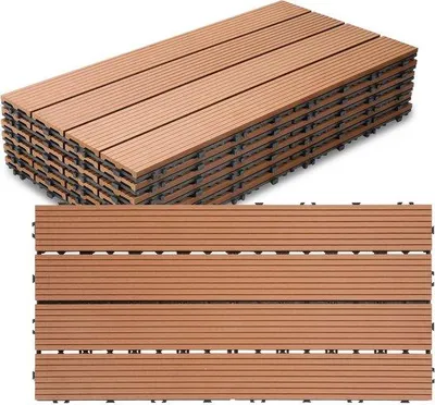 Zdjęcie produktu dla Płytki tarasowe 30x60 cm, wytrzymałe elementy z tworzywa sztucznego do zastosowania na zewnątrz, kolor brązowy