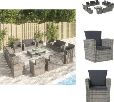 Produktbild von vidaXL 16-tlg. Garten-Lounge-Set mit Auflagen Poly Rattan Grau -  Gartenmöbel-Sets