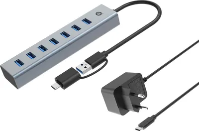 Produktbild von Conceptronic HUBBIES21GP 7-Port-USB 3.0-Hub mit Netzteil, 5Gbps, USB-A x 7