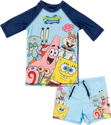 Produktbild von Spongebob Schwammkopf Schwimmset UV-Schutz 50 für Jungen - Kinder Badeanzug Badeset Shirt und Hose Zweiteiler Blau 122-128