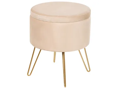 Obrázek produktu pro BELIANI Úložný taburet světle béžový samet 42 x 42 x 44 cm zlaté kovové nohy čalouněná podnožka glamour moderní design obývací pokoj