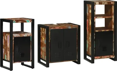 Image de vidaXL Ensemble de meubles de salle de bain, 3 pièces, multicolore et noir