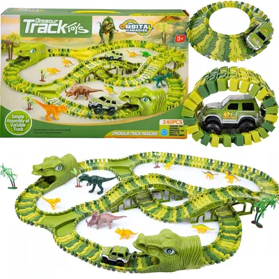 Produktbild von Autorennbahn Dinosaurier Magic Track Rennbahn 240 Teile Dino Park Spielset mit Auto flexibel 360 cm