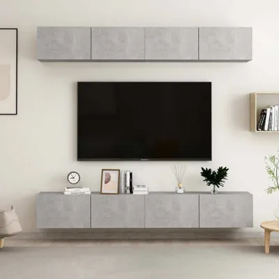 Produktbild von The Living Store TV-Schränke 4 Stk. Betongrau 100x30x30 cm Holzwerkstoff