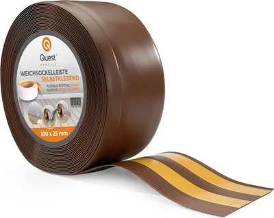Obrázok produktu pre QUEST Mäkké samolepiace podlahové lišty, flexibilné podlahové lišty, rohové lišty, PVC, 100x25mm, hnedá, 1m