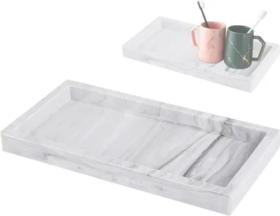 Produktbild von Silikontablett in weißer Marmoroptik – 30 × 13 cm – für Spüle/Schränke – für Schmuck/Kosmetik – große, praktische Größe