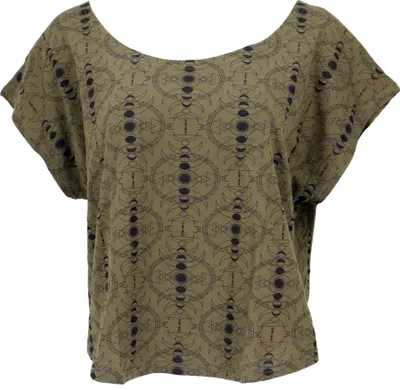 Produktbild von Weites Damen T-Shirt, Oversize Goashirt mit Psychedelischem Druck - Olivgrün, Baumwolle, Größe: S/M