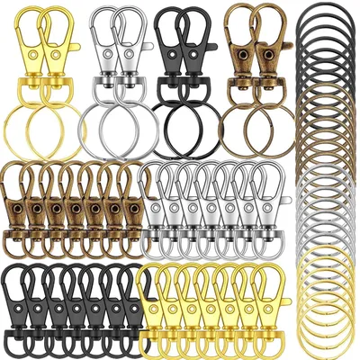 100 Schlüsselanhänger Haken mit Schlüsselringen, Metall, Karabiner