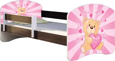 Produktbild von ACMA Jugendbett Kinderbett Junior-Bett Komplett-Set mit Matratze Lattenrost und Rausfallschutz Wenge 10 Teddybär 160x80