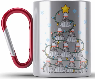 Produktbild von Trendation - Badminton Weihnachten Edelstahl Tasse Karabiner Geschenk Badmintonspieler Geschenkidee Trainer Coach (Rot)