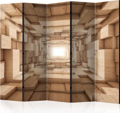 Produktbild von Akusticher Raumteiler 3D Effekt Abstrakt Foto Paravent 225x172 cm beidseitig auf Vlies-Leinwand bedruckt Akustikschaum Trennwand Spanische Wand Sichtschutz Home Office Tunnel Holz a-B-0035-z-c