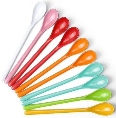 Immagine prodotto di Set di 10 cucchiaini per dessert in plastica - Cucchiaini lunghi colorati - Resistenti alla rottura - Lunghezza 18,5 cm