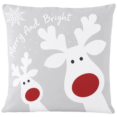 Produktbild von Kissenbezug Weihnachtskissen Dekokissenbezug 45x45 Grau Rentier Sofakissen mit Reißverschluss