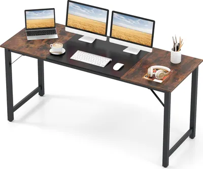 Zdjęcie produktu dla Stół konferencyjny COSTWAY 160x60 cm, stół konferencyjny z metalową ramą, przemysłowy drewniany stół biurowy, stół seminaryjny, stół PC do biura, rustykalny brązowy