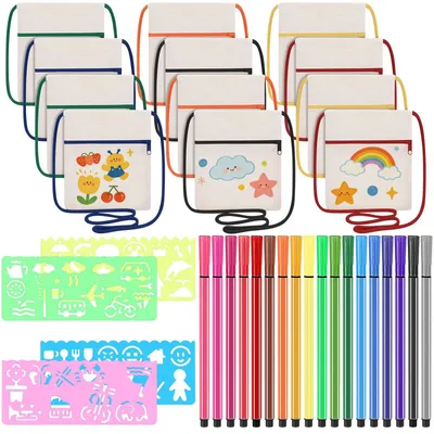 Imagen del producto de Bolsas de tela para pintar, ideales para niños, de varios colores. Incluyen 2 bolsas de tela y un set de manualidades con 12 colores de pintura textil