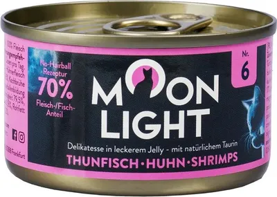 Produktbild von Moonlight Dinner Nr. 6 Thunfisch-Hühnchen-Garnelen-Nassfutter für Katzen, 80 g