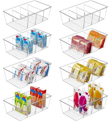 Zdjęcie produktu dla Organizer do lodówki z przegródkami, zestaw 8 sztuk, przezroczysty, wolny od BPA, wymiary: 10,4 cala (długość) x 6,1 cala (szerokość) x 3,5 cala (wysokość)