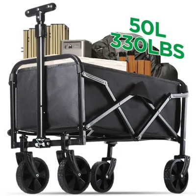 Image de Chariot de plage Bollerwagen - Chariot de transport pliable - Capacité de charge de 150 kg - Tissu Oxford 600D robuste - Avec roues et poignée, idéal pour le camping et le jardin