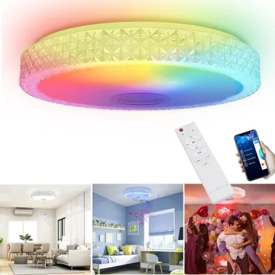 Image de XINZI Plafonnier LED cristal RGB 60W - Variable avec haut-parleur Bluetooth & APP/télécommande,fonction musique, pour salon,chambre à coucher