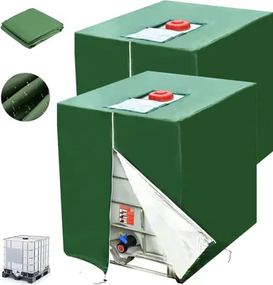 Produktbild von Plane für 1000 l IBC-Tank, 2 Stück 420D-Wassertankabdeckung, Anti-UV-Anti-Staub-IBC-Tankbehälterabdeckung, IBC-Tank-Schutzabdeckung mit Reißverschluss (116 x 100 x 120 cm)