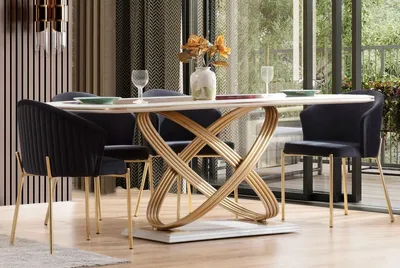 Produktbild von Casa Padrino Luxus Esstisch mit Glasplatte Weiß / Gold 207 x 97 x H. 79 cm - Esszimmer Möbel - Luxus Möbel - Luxus Kollektion