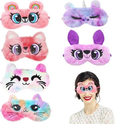 Image de Masques de sommeil en forme d'yeux de dessin animé, très doux, lot de 6, pour filles et adultes - Masques de sommeil doux pour un repos protecteur - Masques pour les yeux en forme d'animaux - Masques pour les yeux originaux - Masques pour les yeux confortables