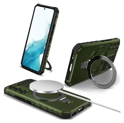 Immagine prodotto di Custodia per Samsung Galaxy S22 magnetica con MagSafe, supporto per anello, supporto, custodia protettiva a doppio strato verde