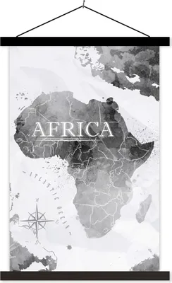 Produktbild von MuchoWow® Textilposter Weltkarte - Afrika - Farbe 60x90 cm mit schwarzem Rahmen - Poster Wohnzimmer
