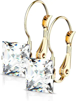 Produktbild von edle Damen Edelstahl Ohrstecker Ohrringe Ohrhänger Quadratisch Autiga® gold-klar