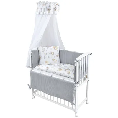 Produktbild von Baby-Delux Beistellbett Stillbett Babybett 90x40 weiß inkl. Matratze Bettwäsche Set komplett Waffelpique Koala Grau