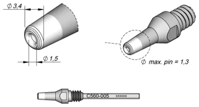Obrázok produktu pre JBC odpájkovací hrot série C560, C560005/Ø 1,5 mm, 3,4 mm, Pincleaning C560005