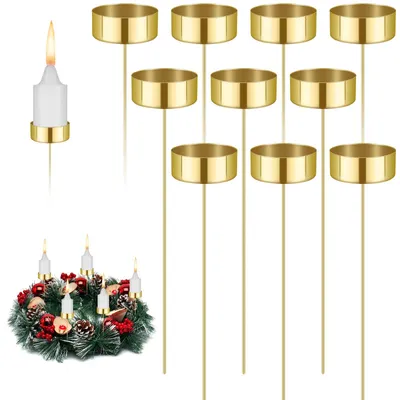 Kerzenhalter-Set 10 Stück, Metall, Gold, für Adventskranz, Stumpenkerzen