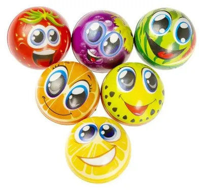 Produktbild von 6 tlg. Set Antistress Ball Fruchtsmile Softball Knautschball Schaumstoff Ø6,5 cm