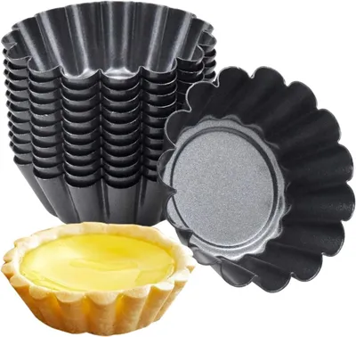 Produktbild von 12 Stück Ei Torte Form Eier Kuchenform Wiederverwendbare Torteletts Törtchenformen Mini Tarteform Metall Cupcake Muffin Form Antihafte Mini Backform für Pudding, Kuchen, Cupcake, Muffin
