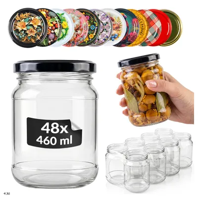 Zdjęcie produktu dla SUPERBUTELKI - Zestaw 48x Słoiki szklane 460 ml na przetwory, ogórki, dżem, miód - Słoiki z zakrętkami